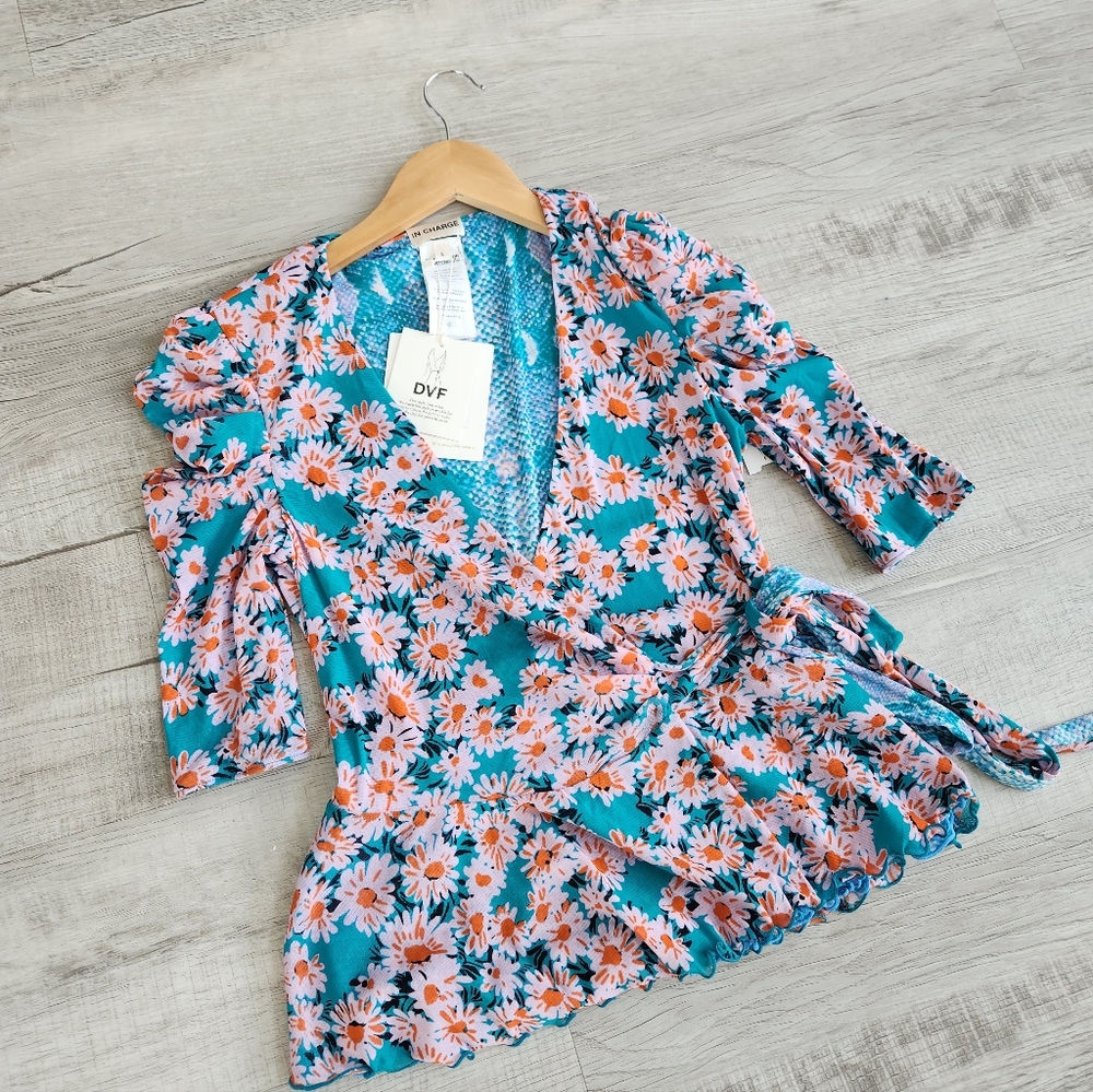 Diane Von Furstemberg Siera Reversible Mesh Topin Small Vintage Daisies Pink - Picture 12 of 15